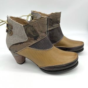 Elite by Corkys RAGS2 Patchwork Leather Ankle Boots Booties w/ Chunky Heel Sz 7